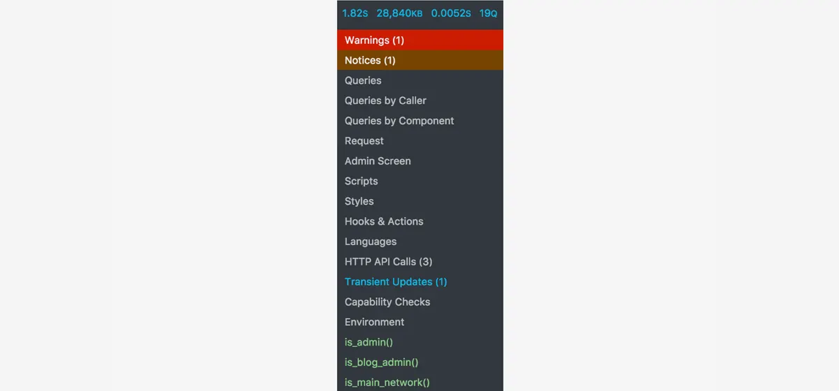 Query Monitor showing PHP errors