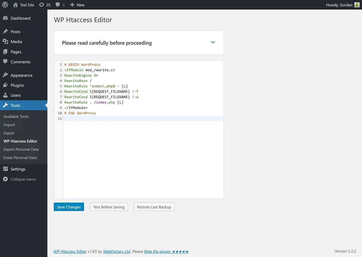 .htaccess file in a code editor