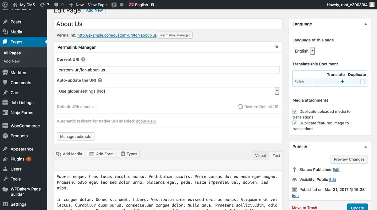 WordPress Settings > Permalinks page showing the Save Changes button that rebuilds rewrite rules