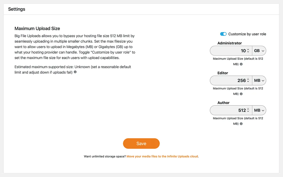WordPress Media Add New screen showing the current maximum upload file size