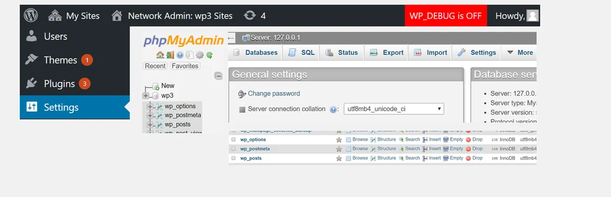 phpMyAdmin database table view