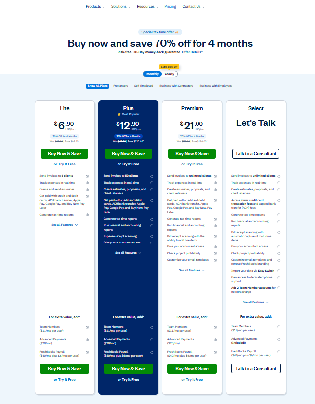 FreshBooks Pricing