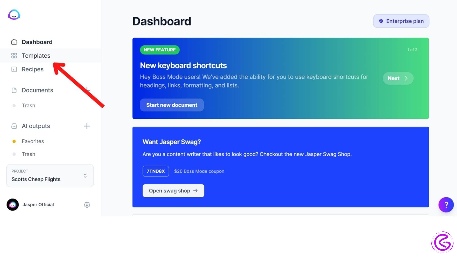 AI Based Marketing content creation tool dashboard using Jasper AI