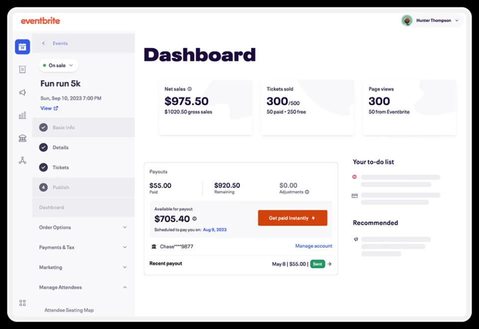 Eventbrite picture dashboard