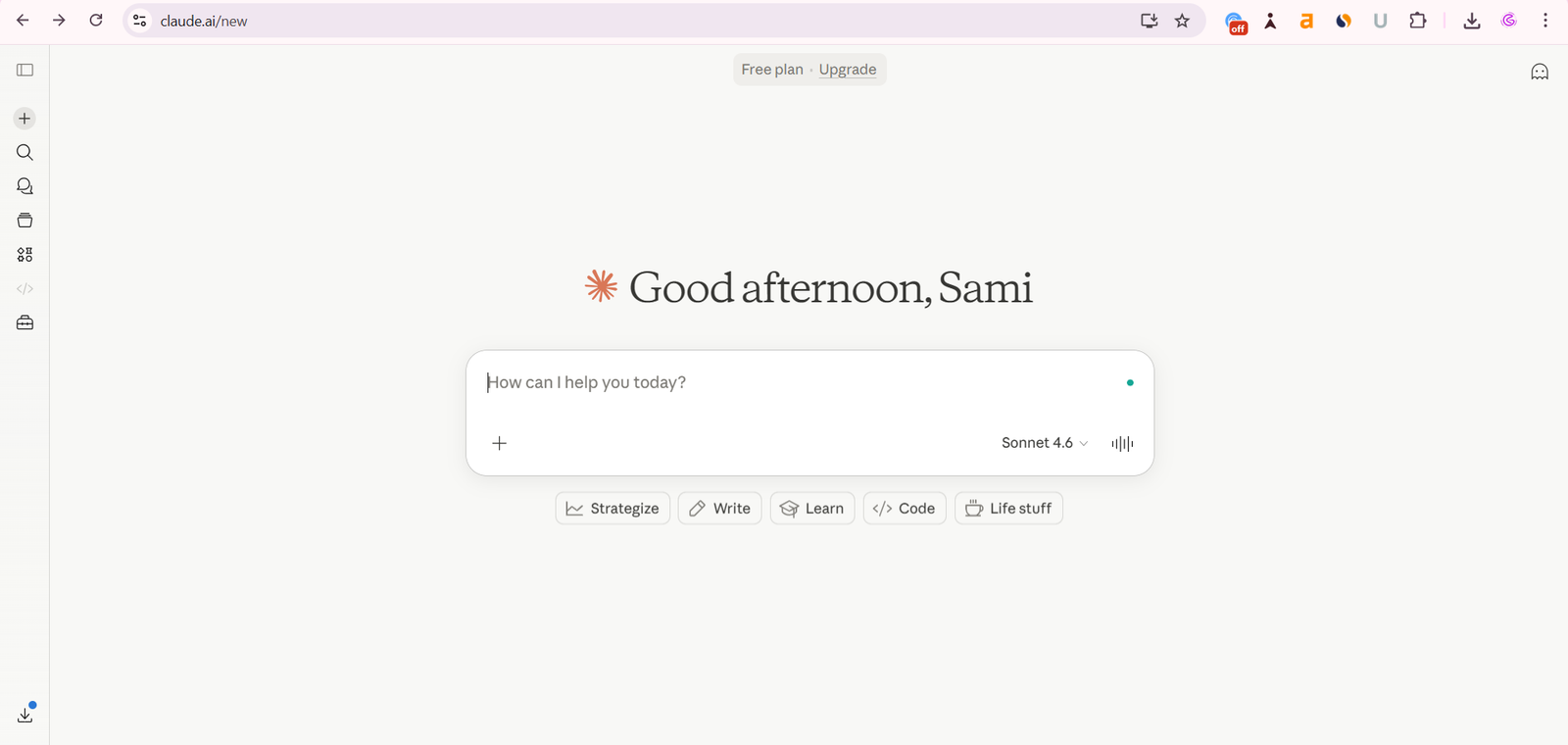 Claude AI chatbot dashboard used for business writing and analysis